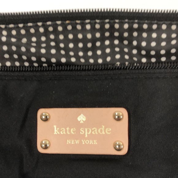 Kate Spade black nylon tote bag with pink/beige leather trim and polkadot inside - Picture 2 of 11